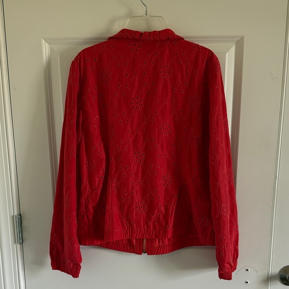 Zenergy by Chico's Orange Eyelet Jacket with gold hardware Size 1 - Picture 7 of 9